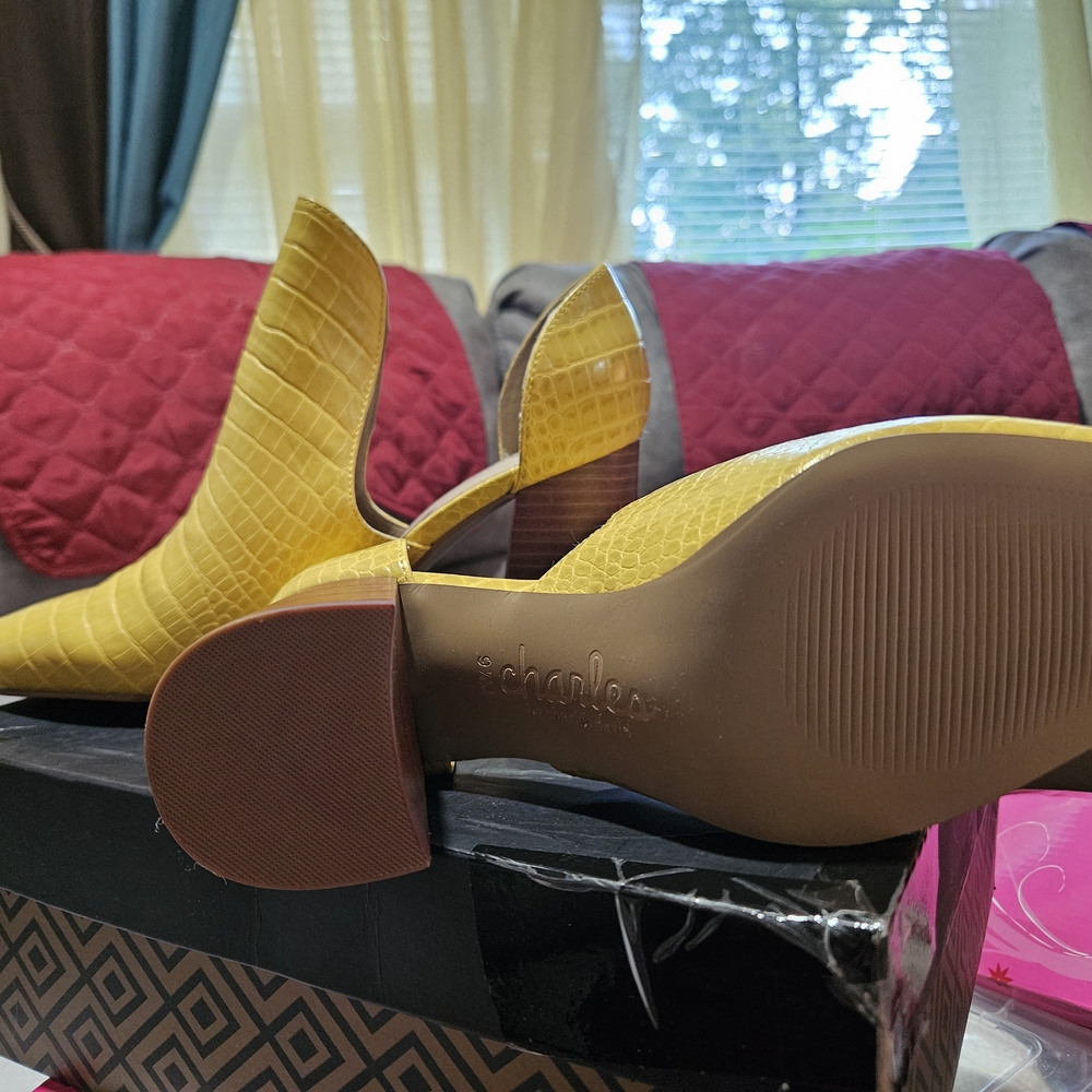Charlea Mustard Croc-Patterned Heeled Booties